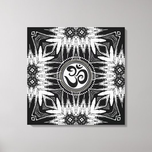 Zwart Witte Batik Om Teken Mandala New Age Canvas Afdruk (Voorkant)