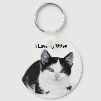 Zwart Witte Bedachtzame Kittenssleutelhanger Sleutelhanger