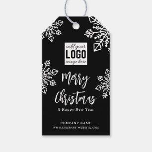 Zwart Witte Bedrijfslogo Prettig Kerstfeest Gelukk Cadeaulabel
