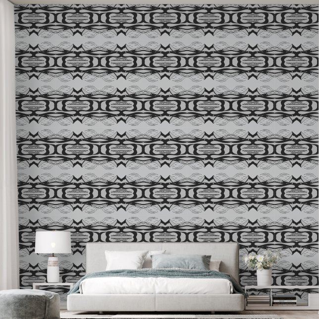 Zwart-witte berg minimalistisch diagonaal pad behang (Slaapkamer)