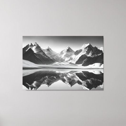 Zwart-witte bergketen reflectie canvas afdruk (Voorkant)