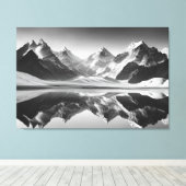 Zwart-witte bergketen reflectie canvas afdruk (Insitu (Houten vloer))
