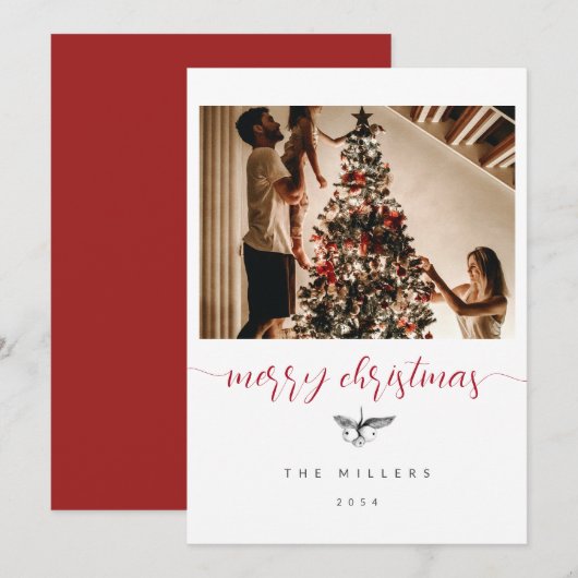 Zwart witte bessen schets familie foto Kerstmis Feestdagenkaart (Voorkant / Achterkant)