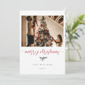 Zwart witte bessen schets familie foto Kerstmis Feestdagenkaart (Staand voorkant)