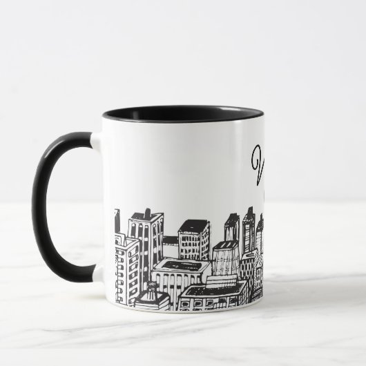 Zwart-witte binnenstad, Skyscrapers, naam Mok (Links)