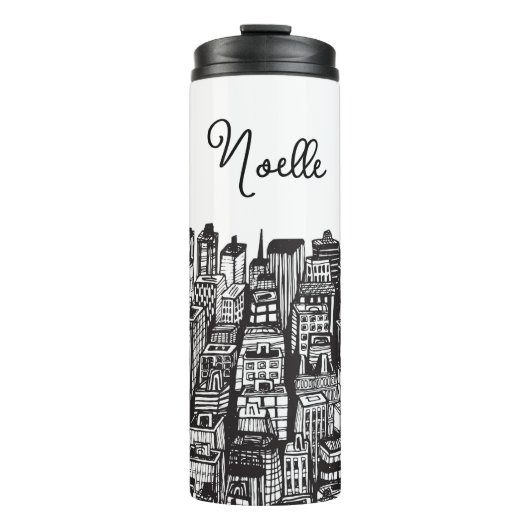 Zwart-witte binnenstad, Skyscrapers, naam Thermosbeker (Voorkant)