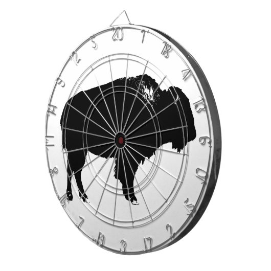 Zwart-witte bizon buffalo Silhouette Pop Art Dartbord (Voorkant Rechts)