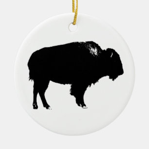 Zwart-witte bizon buffalo Silhouette Pop Art Keramisch Ornament