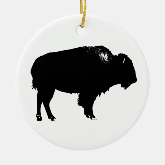 Zwart-witte bizon buffalo Silhouette Pop Art Keramisch Ornament (Voorkant)