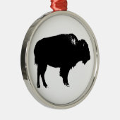 Zwart-witte bizon buffalo Silhouette Pop Art Metalen Ornament (Rechts)