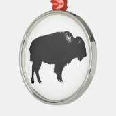 Zwart-witte bizon buffalo Silhouette Pop Art Metalen Ornament (Links)