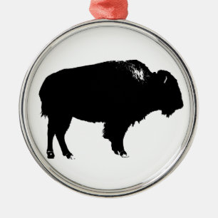 Zwart-witte bizon buffalo Silhouette Pop Art Metalen Ornament