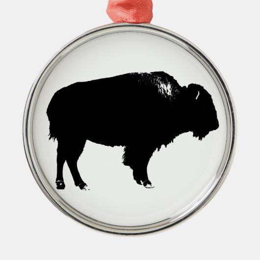 Zwart-witte bizon buffalo Silhouette Pop Art Metalen Ornament (Voorkant)
