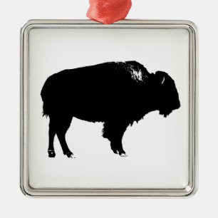 Zwart-witte bizon buffalo Silhouette Pop Art Metalen Ornament