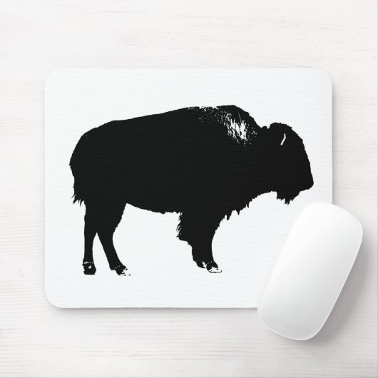 Zwart-witte bizon buffalo Silhouette Pop Art Muismat (Met muis)