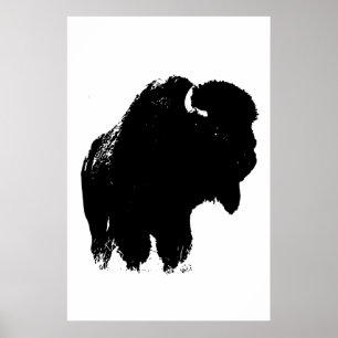Zwart-witte bizon buffalo Silhouette Pop Art Poster