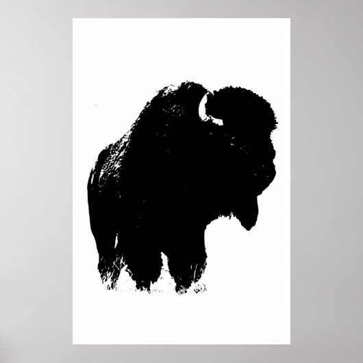 Zwart-witte bizon buffalo Silhouette Pop Art Poster (Voorkant)