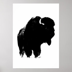 Zwart-witte bizon buffalo Silhouette Pop Art Poster