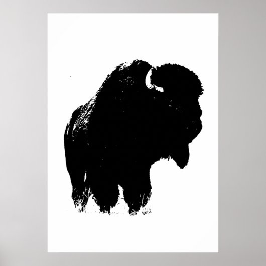 Zwart-witte bizon buffalo Silhouette Pop Art Poster (Voorkant)
