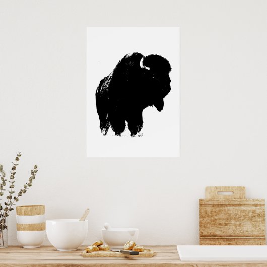 Zwart-witte bizon buffalo Silhouette Pop Art Poster (Keuken)