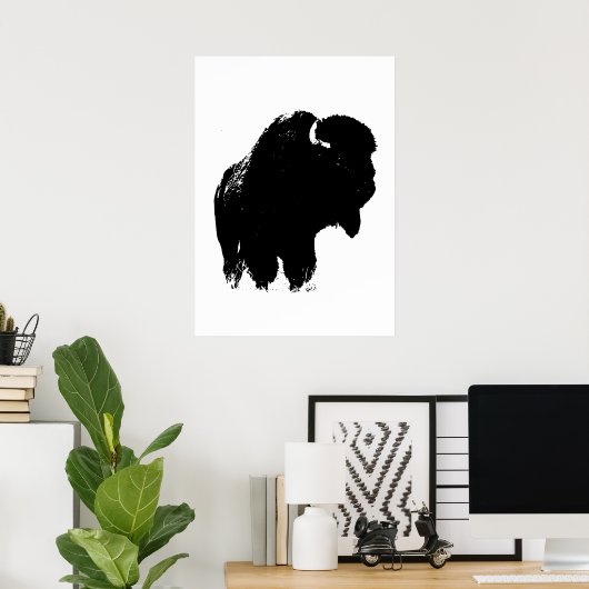 Zwart-witte bizon buffalo Silhouette Pop Art Poster (Thuiskantoor)
