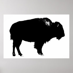 Zwart-witte bizon buffalo Silhouette Pop Art Poster