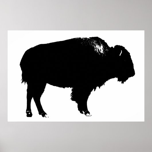 Zwart-witte bizon buffalo Silhouette Pop Art Poster (Voorkant)