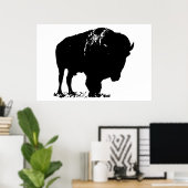 Zwart-witte bizon buffalo Silhouette Pop Art Poster (Thuiskantoor)