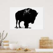 Zwart-witte bizon buffalo Silhouette Pop Art Poster (Keuken)