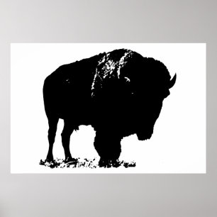 Zwart-witte bizon buffalo Silhouette Pop Art Poster