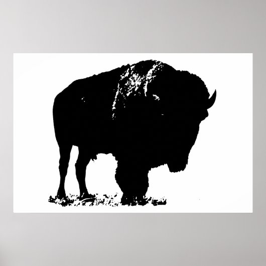 Zwart-witte bizon buffalo Silhouette Pop Art Poster (Voorkant)