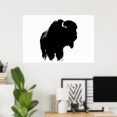 Zwart-witte bizon buffalo Silhouette Pop Art Poster (Thuiskantoor)