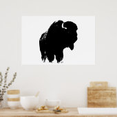 Zwart-witte bizon buffalo Silhouette Pop Art Poster (Keuken)