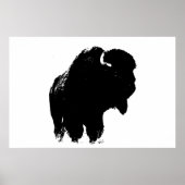 Zwart-witte bizon buffalo Silhouette Pop Art Poster (Voorkant)