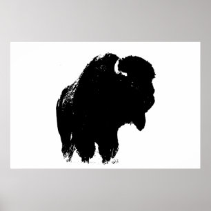 Zwart-witte bizon buffalo Silhouette Pop Art Poster