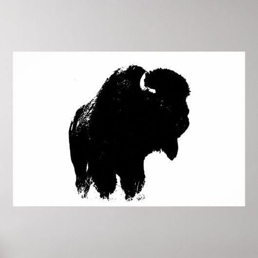 Zwart-witte bizon buffalo Silhouette Pop Art Poster (Voorkant)
