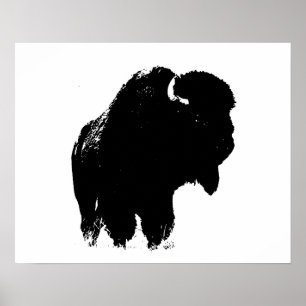 Zwart-witte bizon buffalo Silhouette Pop Art Poster