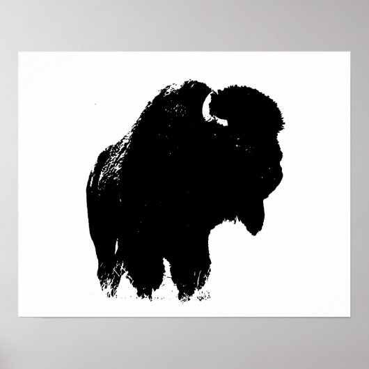 Zwart-witte bizon buffalo Silhouette Pop Art Poster (Voorkant)