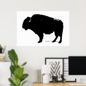 Zwart-witte bizon buffalo Silhouette Pop Art Poster (Thuiskantoor)