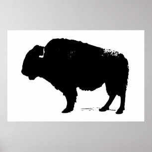 Zwart-witte bizon buffalo Silhouette Pop Art Poster