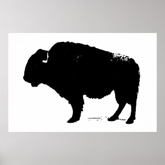 Zwart-witte bizon buffalo Silhouette Pop Art Poster (Voorkant)