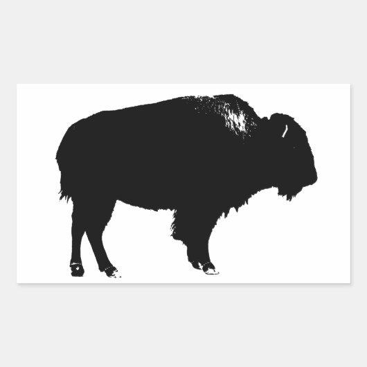 Zwart-witte bizon buffalo Silhouette Pop Art Rechthoekige Sticker (Voorkant)