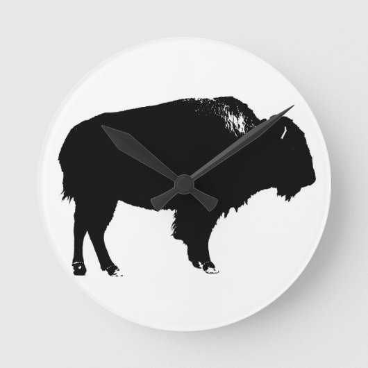 Zwart-witte bizon buffalo Silhouette Pop Art Ronde Klok (Voorkant)