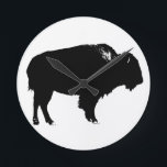 Zwart-witte bizon buffalo Silhouette Pop Art Ronde Klok<br><div class="desc">Iconisch-Amerikaanse West Historische Afbeeldingen - Buffalo Fotografie Kunstwerk</div>