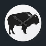 Zwart-witte bizon buffalo Silhouette Pop Art Ronde Klok<br><div class="desc">Iconisch-Amerikaanse West Historische Afbeeldingen - Buffalo Fotografie Kunstwerk</div>