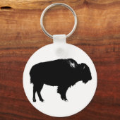 Zwart-witte bizon buffalo Silhouette Pop Art Sleutelhanger (Voorkant)