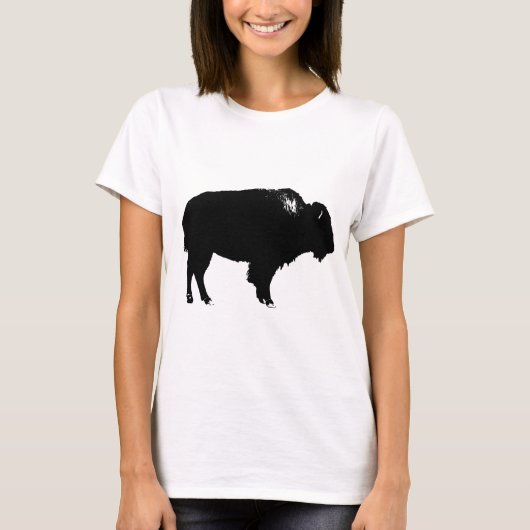 Zwart-witte bizon buffalo Silhouette Pop Art T-shirt (Voorkant)