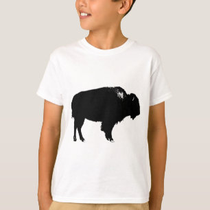 Zwart-witte bizon buffalo Silhouette Pop Art T-shirt