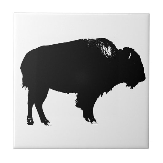 Zwart-witte bizon buffalo Silhouette Pop Art Tegeltje (Voorkant)