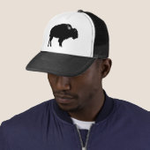 Zwart-witte bizon buffalo Silhouette Pop Art Trucker Pet (In situ)